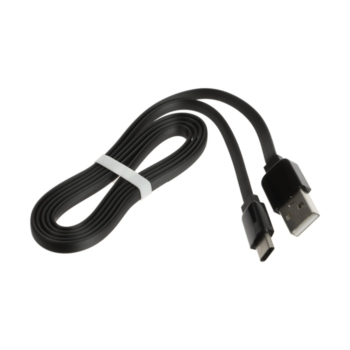 

Кабель Type-C - USB, 2.4 А, 1 м, зарядка + передача данных, плоский, пакет, черный