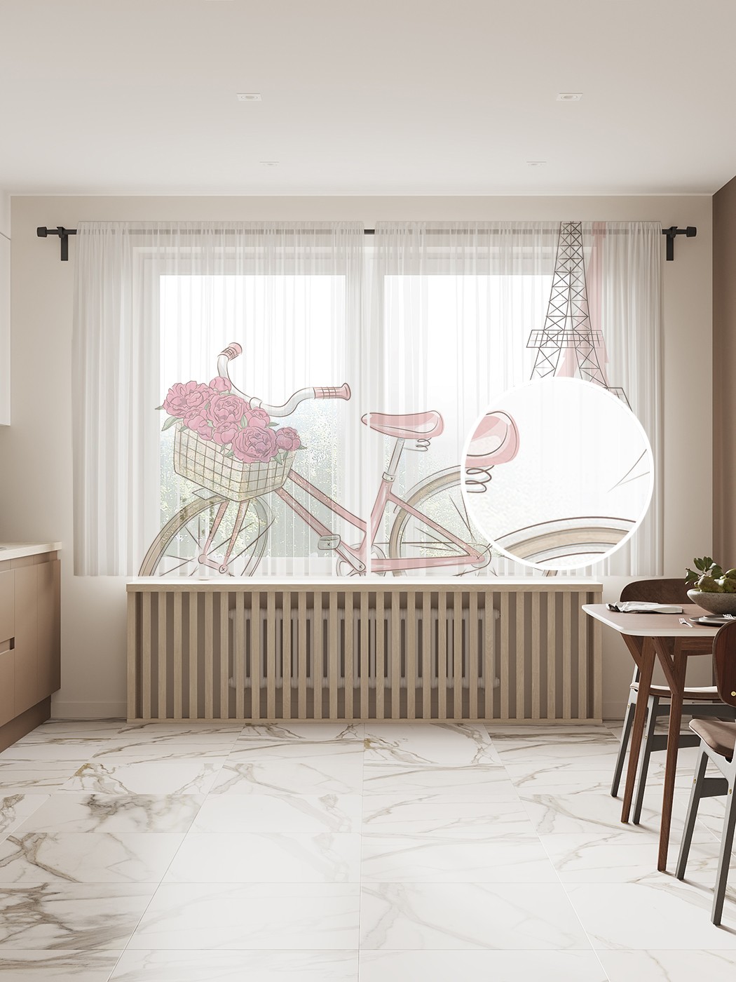 фото Фототюль joyarty "цветочный велосипед в париже" 145x180см, 2 полотна, лента, 50 крючков
