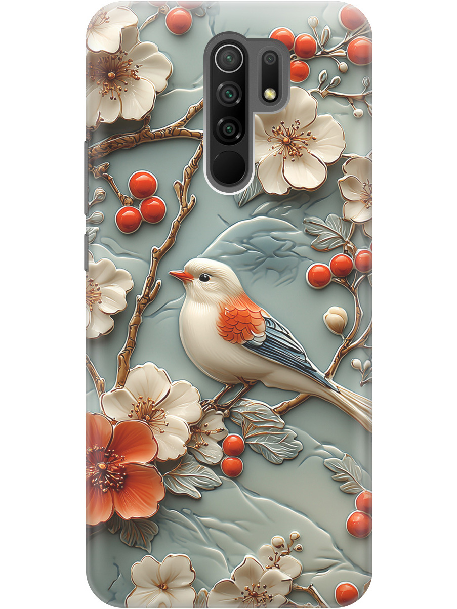 

Силиконовый чехол на Xiaomi Redmi 9 с принтом "Птичка и рябина", Прозрачный;белый;красный, 723276723
