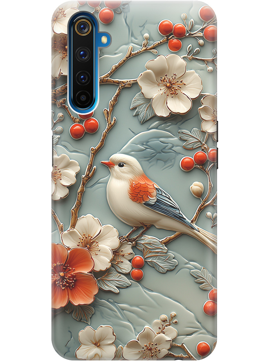 

Силиконовый чехол на realme 6 Pro с принтом "Птичка и рябина", Прозрачный;белый;красный, 726149523