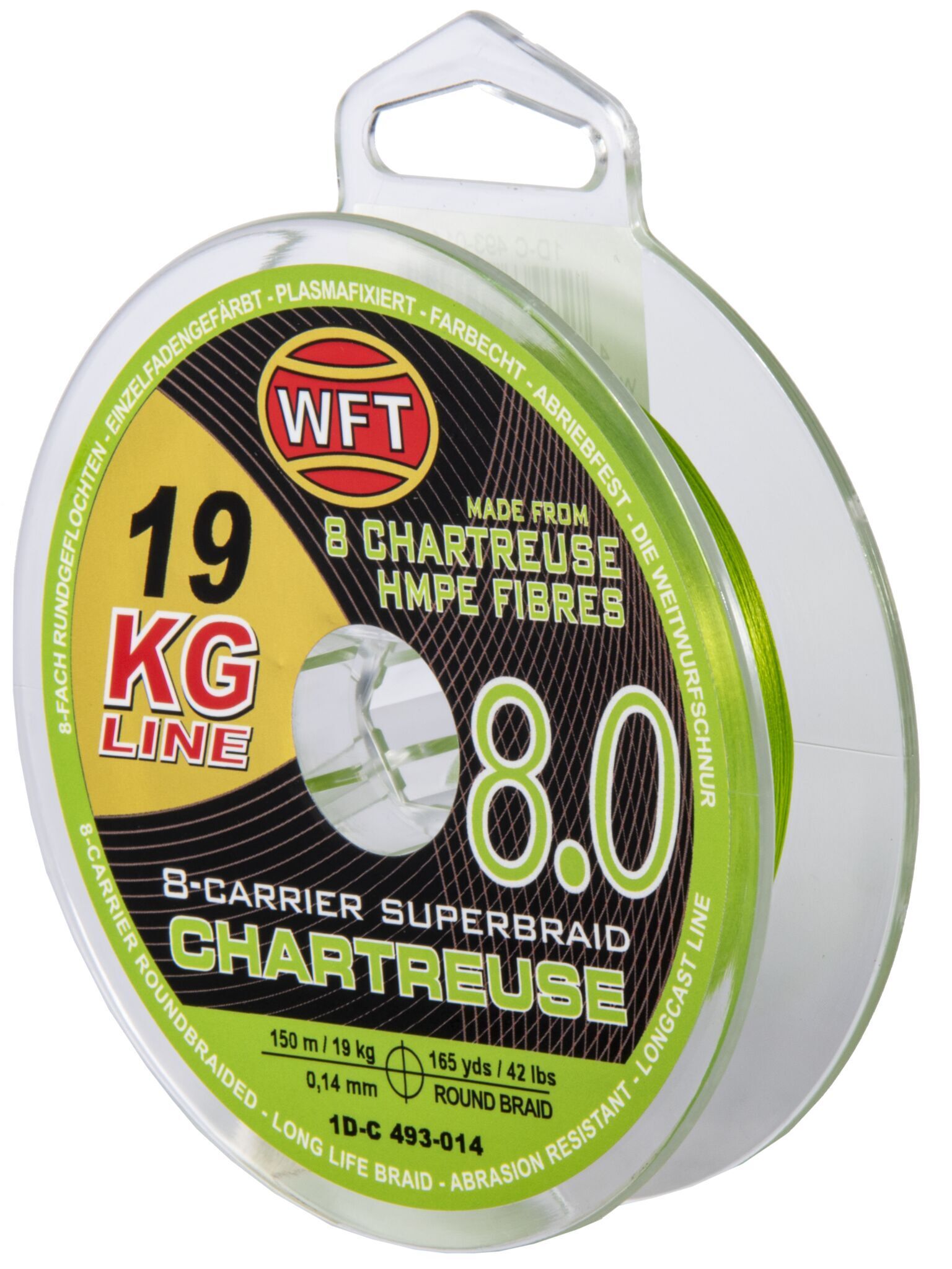 Рыболовная леска WFT KG x8 150 м, 0.14 мм Chartreuse