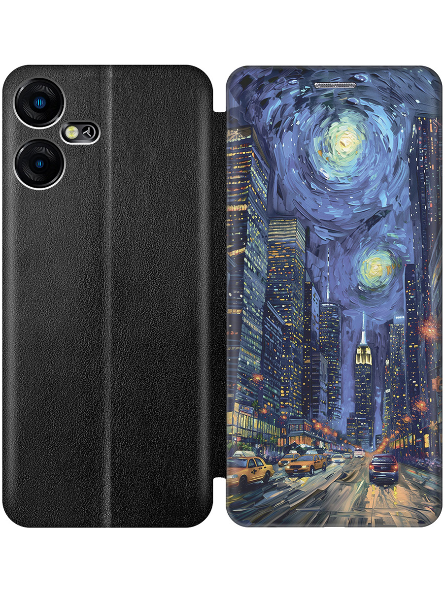 

Чехол-книжка на Tecno Pova Neo 3 с принтом "Ночной проспект" черный, 778683510