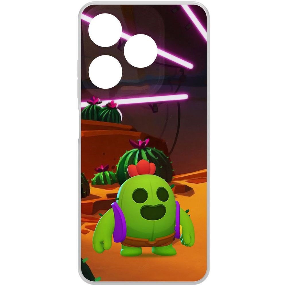 

Чехол-накладка Krutoff Clear Case Brawl Stars-Спайк для Tecno Spark 10, Прозрачный
