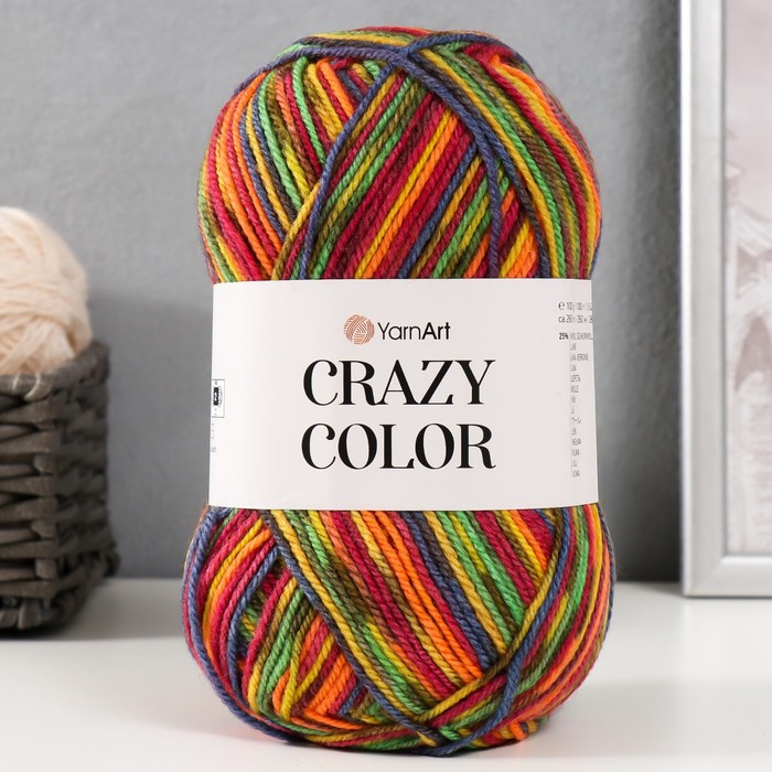 

Пряжа Crazy color 25% шерсть, 75% акрил 260м/100гр 148, Разноцветный