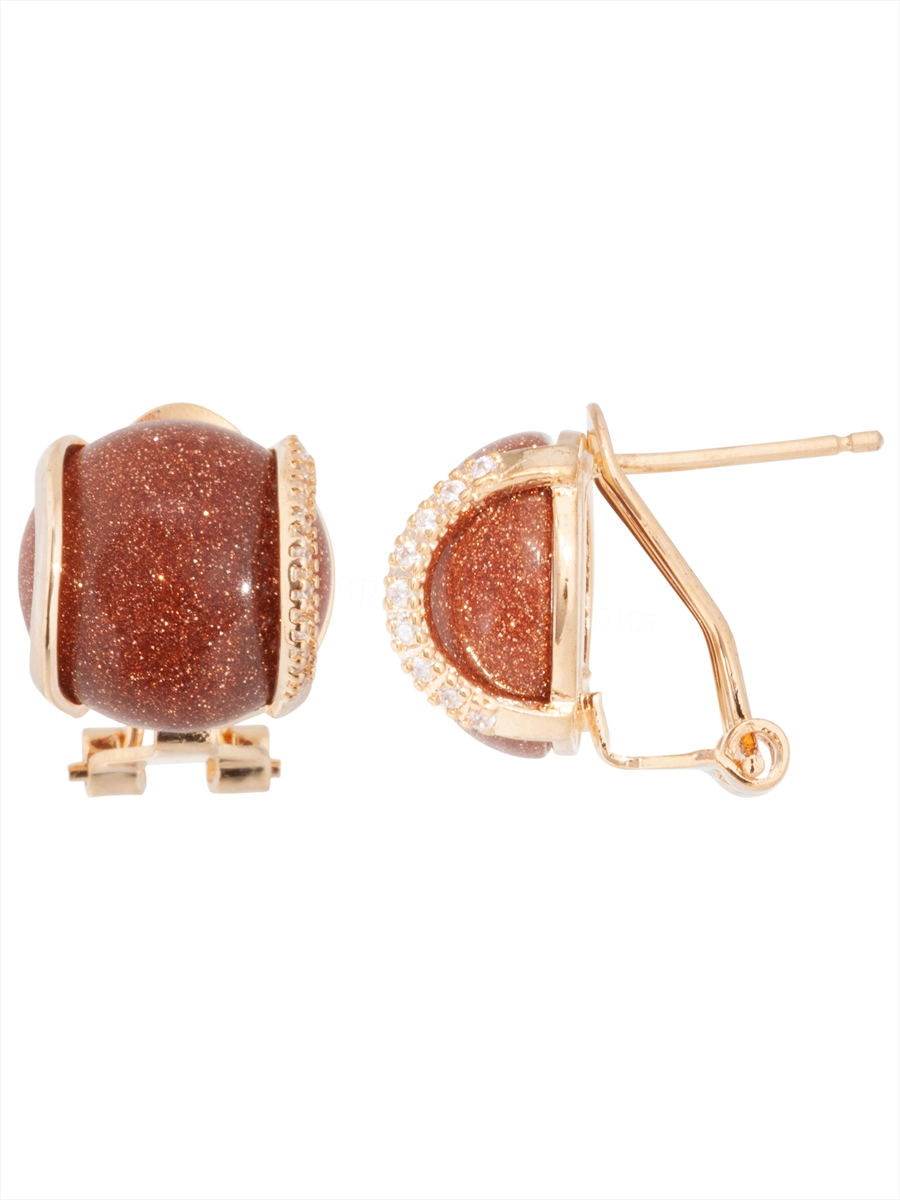 

Серьги из бижутерного сплава Lotus Jewelry 3041E-01bs, авантюрин/циркон, 3041E-01bs