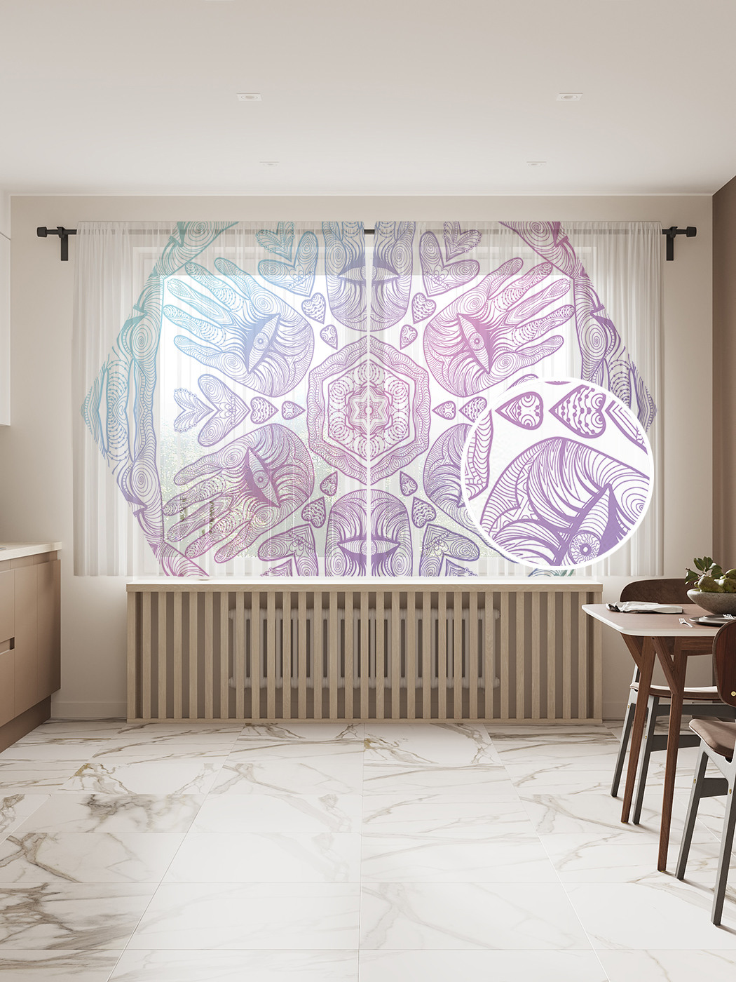 

Фототюль JoyArty "Абстрактные узоры с глазами" 145x180см, 2 полотна, лента, 50 крючков, Абстрактные узоры с глазами