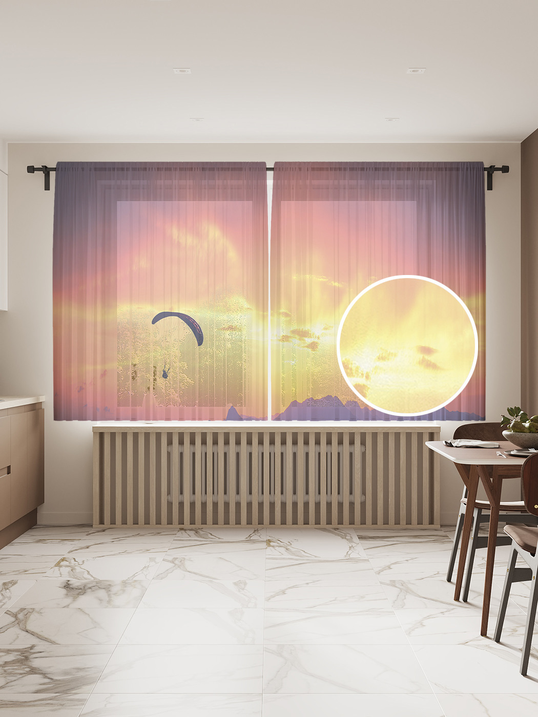 

Фототюль JoyArty "Парашютист на закате" 145x180см, 2 полотна, лента, 50 крючков, Парашютист на закате