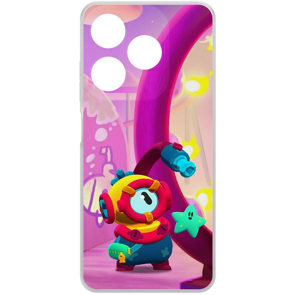 

Чехол-накладка Krutoff Clear Case Brawl Stars-Отис для Tecno Spark 10C, Прозрачный