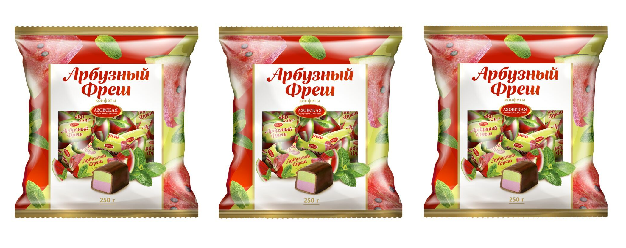 

Конфеты Азовская КФ помадные глазированные Арбузный Фреш, 250 г х 3 шт