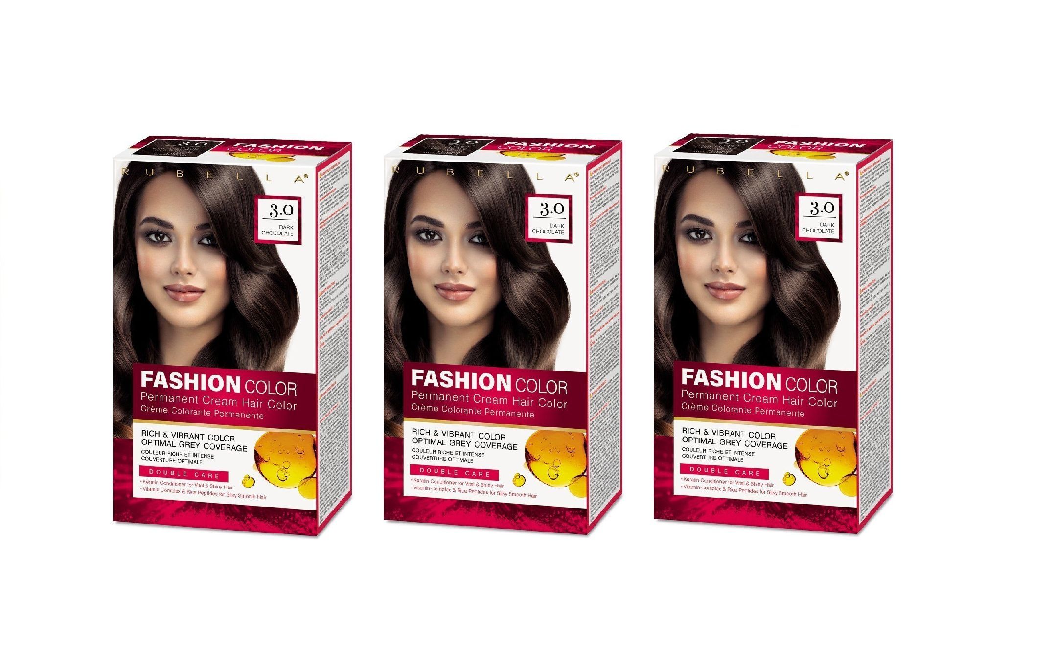 Стойкая крем-краска для волос Rubella, Fashion Color 3.0 Темный шоколад, 50 мл, 3 шт