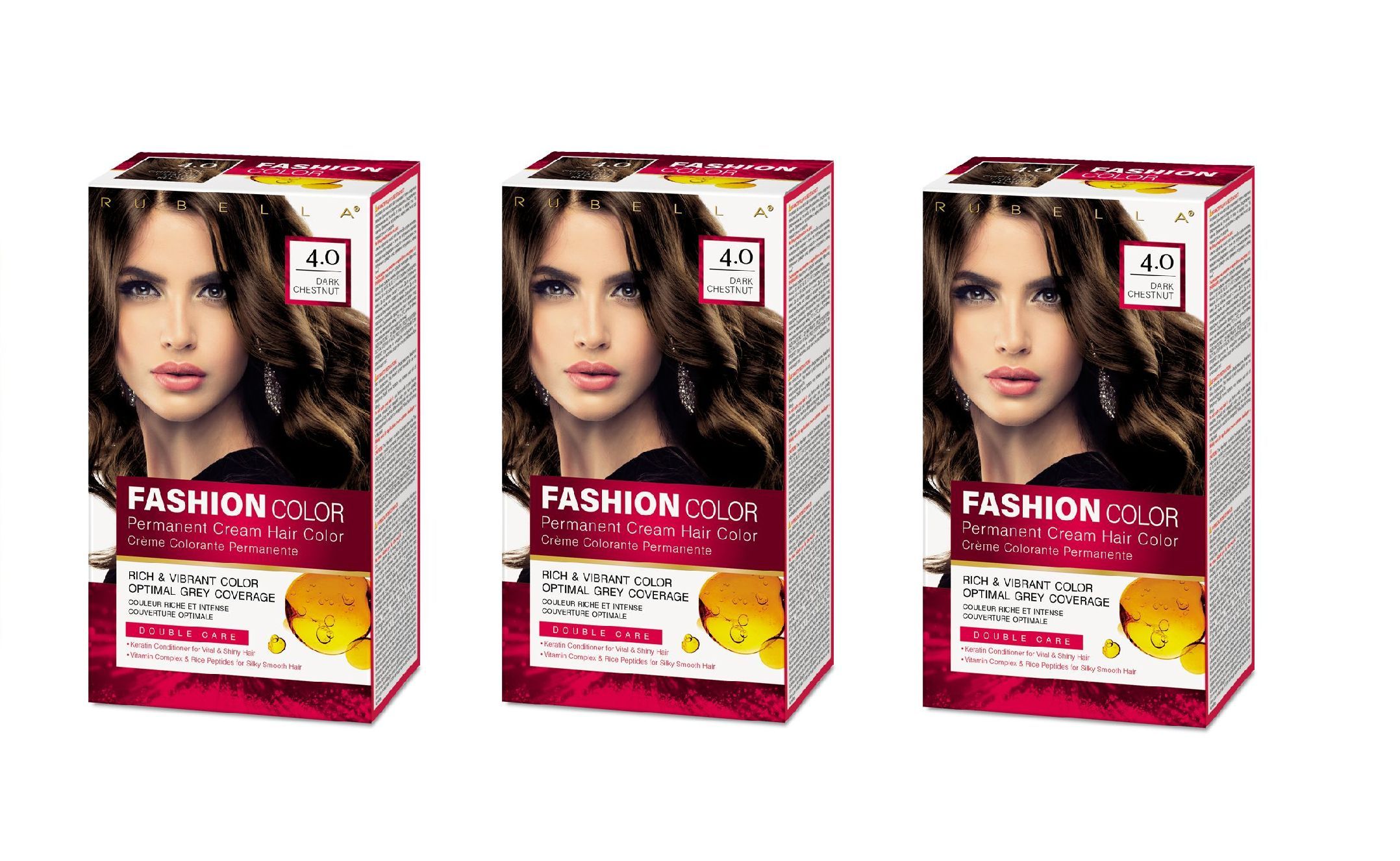 Стойкая крем-краска для волос Rubella, Fashion Color 4.0 Темно-Каштановый, 50 мл, 3 шт