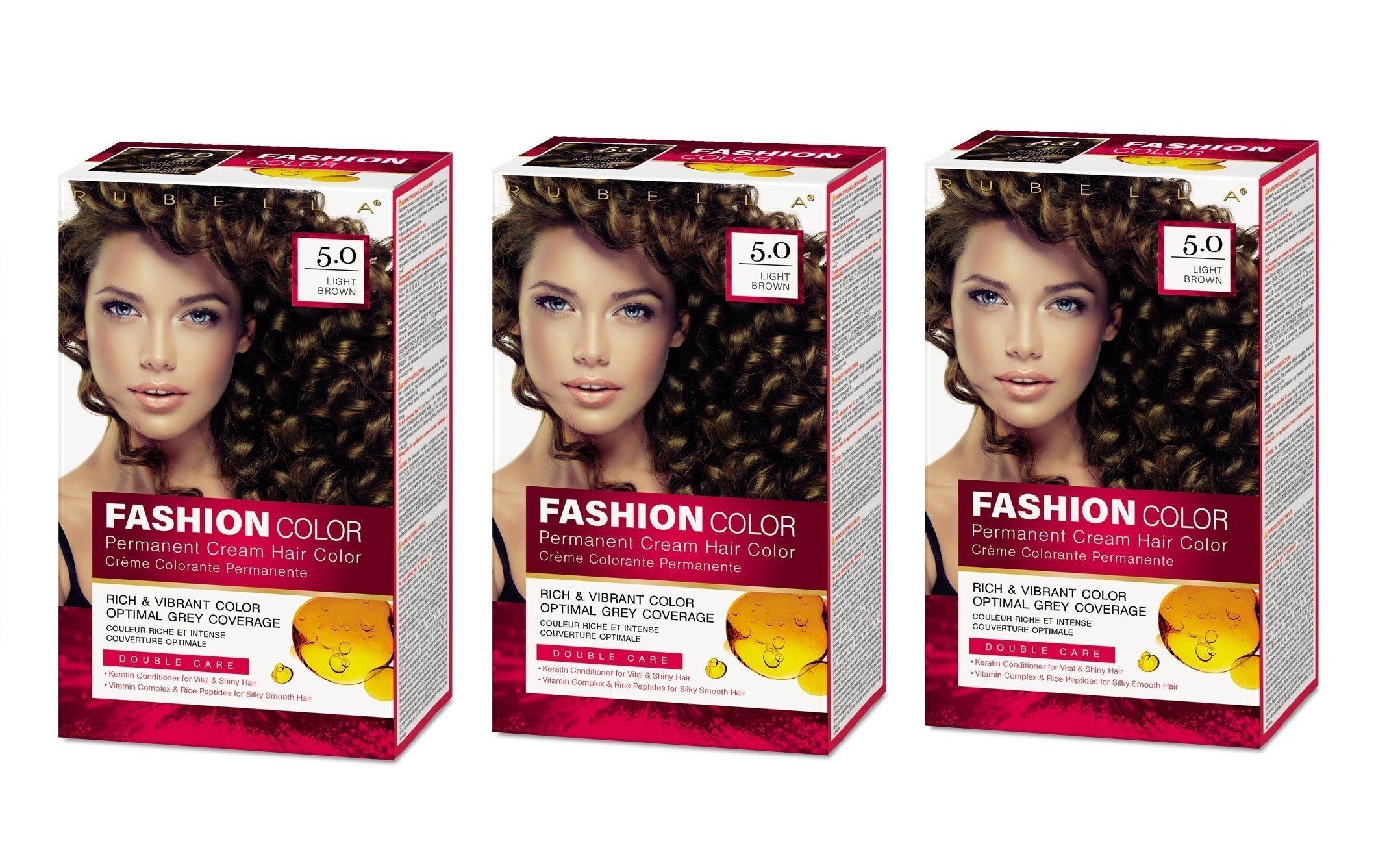 Стойкая крем-краска для волос Rubella, Fashion Color 5.0 Светло-коричневый, 50 мл, 3 шт