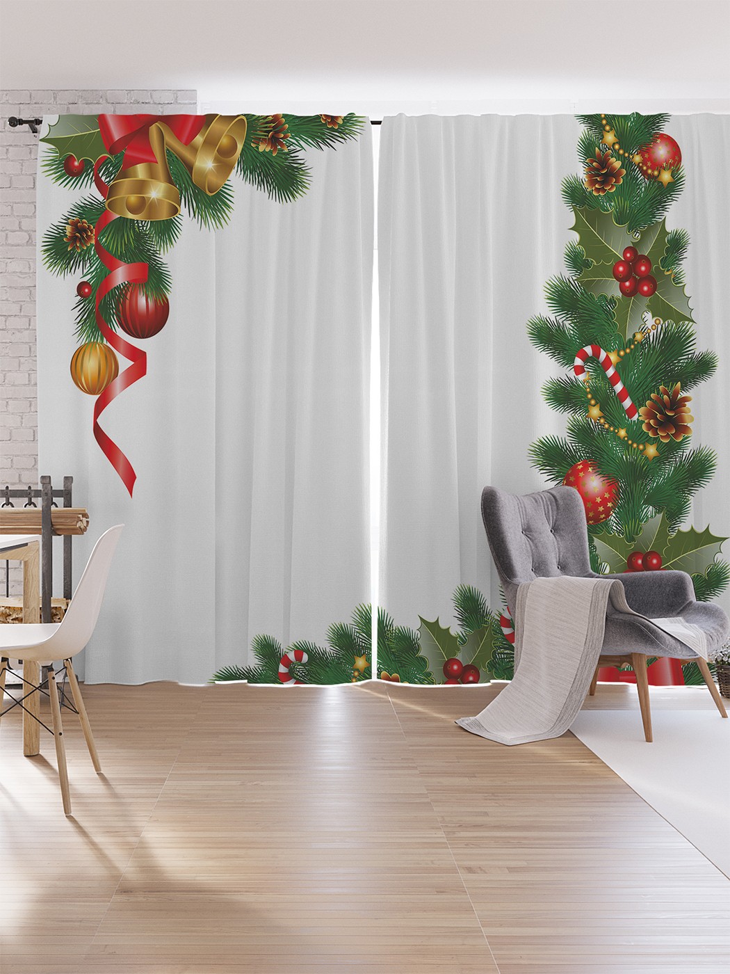 фото Шторы под лён joyarty "угловое рождественское оформление", серия oxford delux, 340х265 см