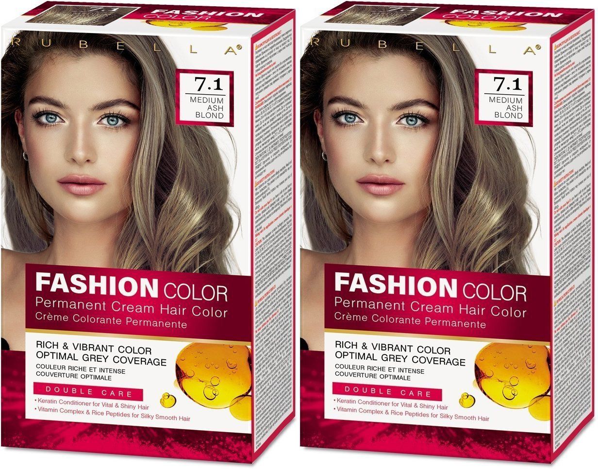 Стойкая крем-краска для волос Rubella, Fashion Color 7.1 Средний Пепельн.Блонд, 50 мл, 2шт