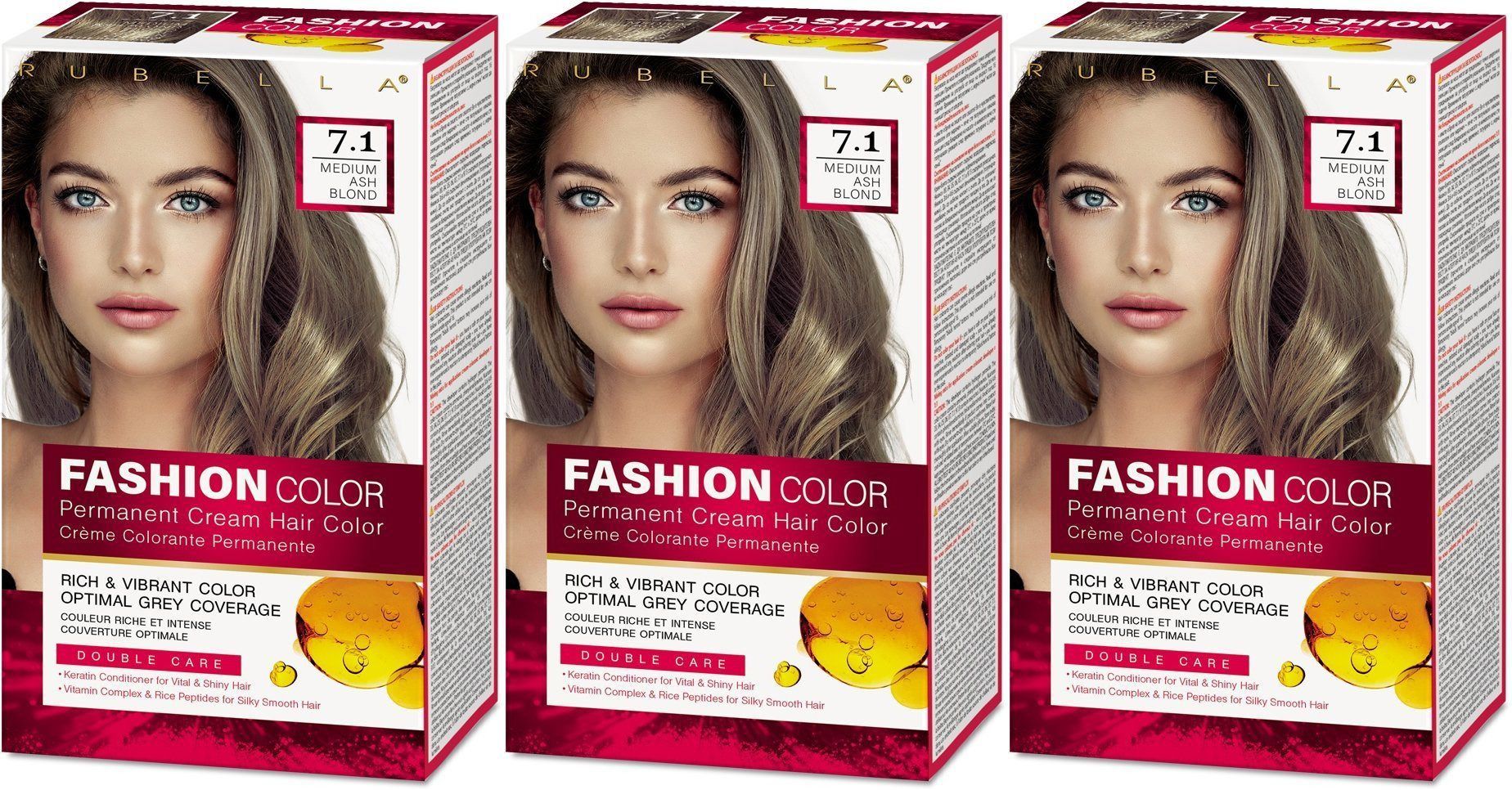 Краска для волос Rubella, Medium Ash Blond, Тон 7.1 Темно-русый пепельный, 50 мл, 3 шт