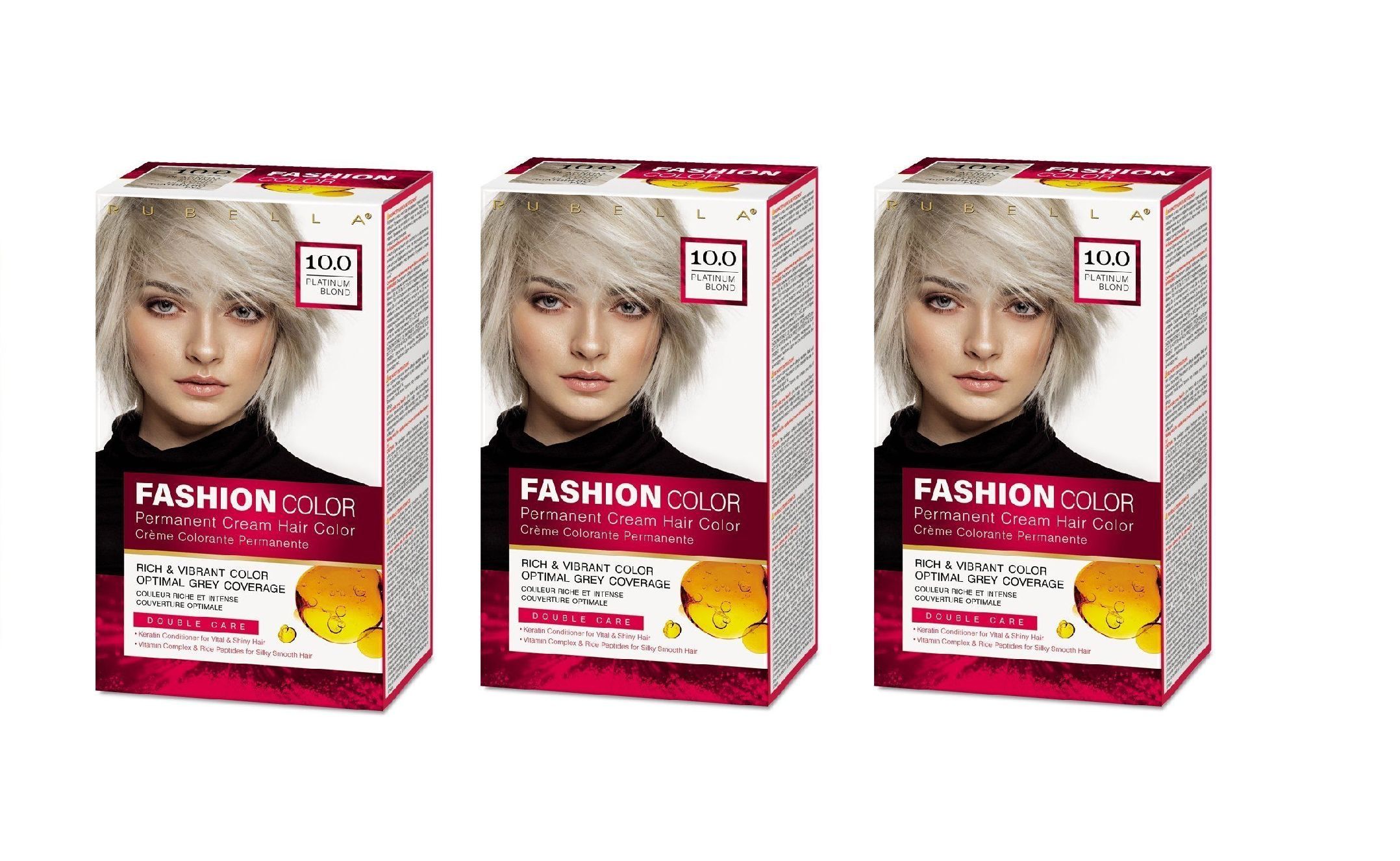 Стойкая крем-краска для волос Rubella, Fashion Color 10.0 Платиновый блонд, 50 мл, 3 шт