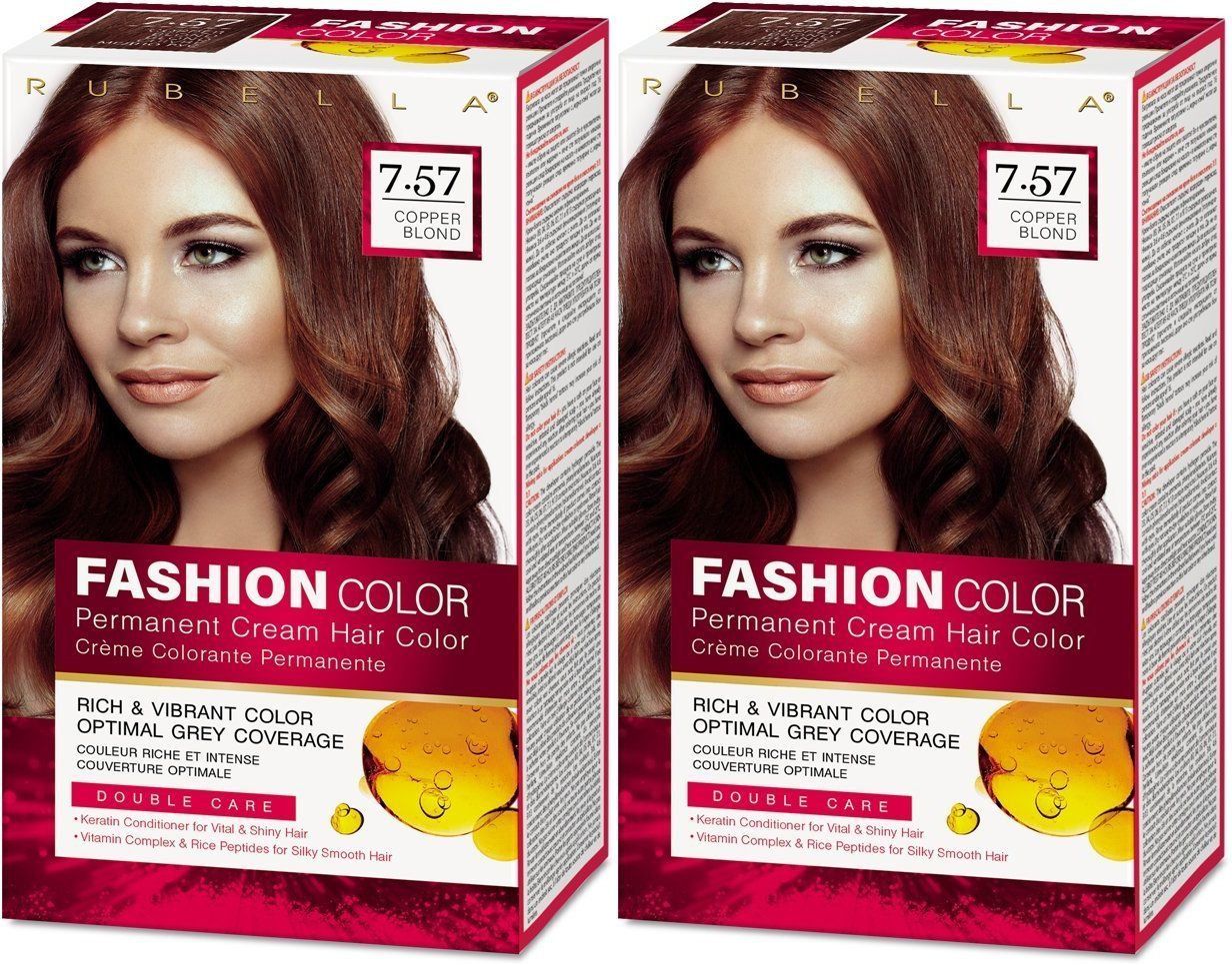 Стойкая крем-краска для волос Rubella, Fashion Color 7.57 Медный блонд, 50 мл, 2 шт