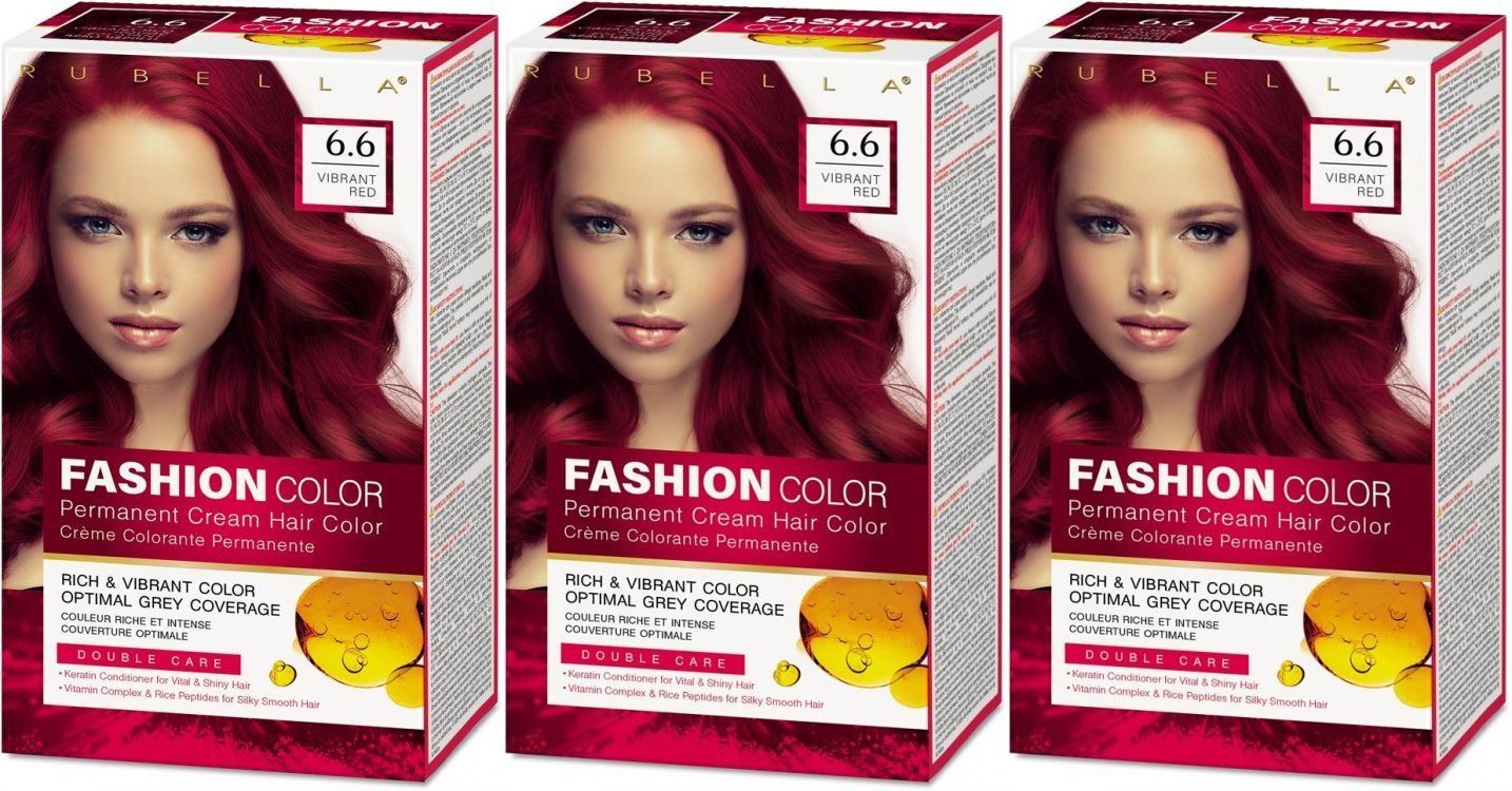 Краска для волос Rubella, Vibrant Red, Тон 6.6 Яркая вишня, 50 мл, 3 шт резинка для волос пружинка яркая радуга 5 см
