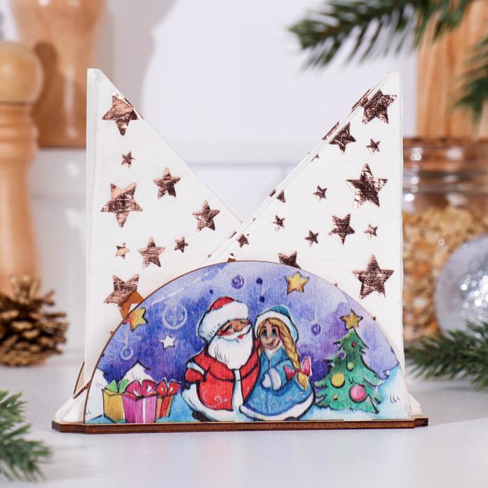 

Салфетница Дед Мороз и Снегурочка с подарками, 13,5x3,1x6 см, Голубой