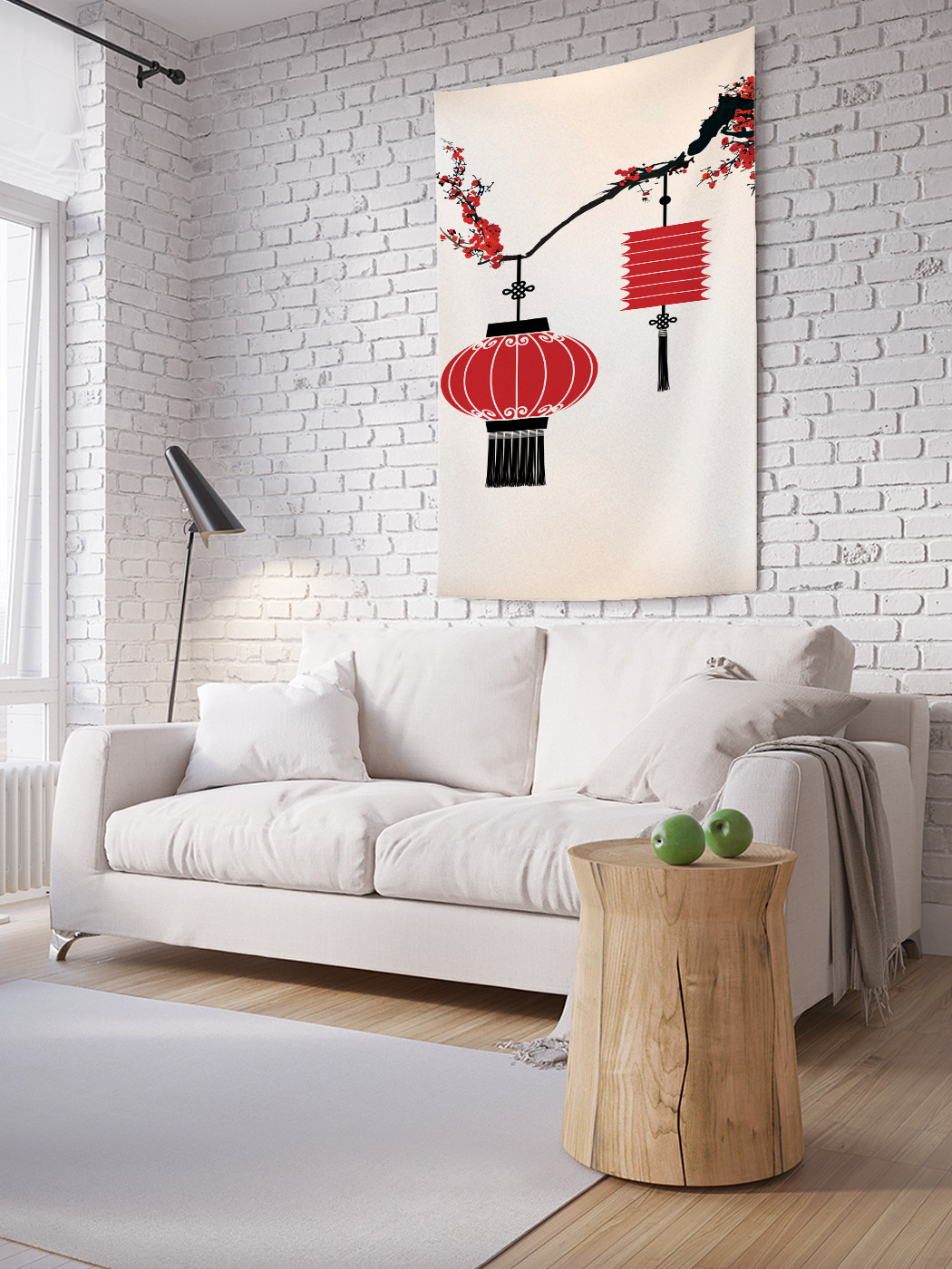 фото Вертикальное фотопанно на стену joyarty "сакура с лампами", 150x200 см
