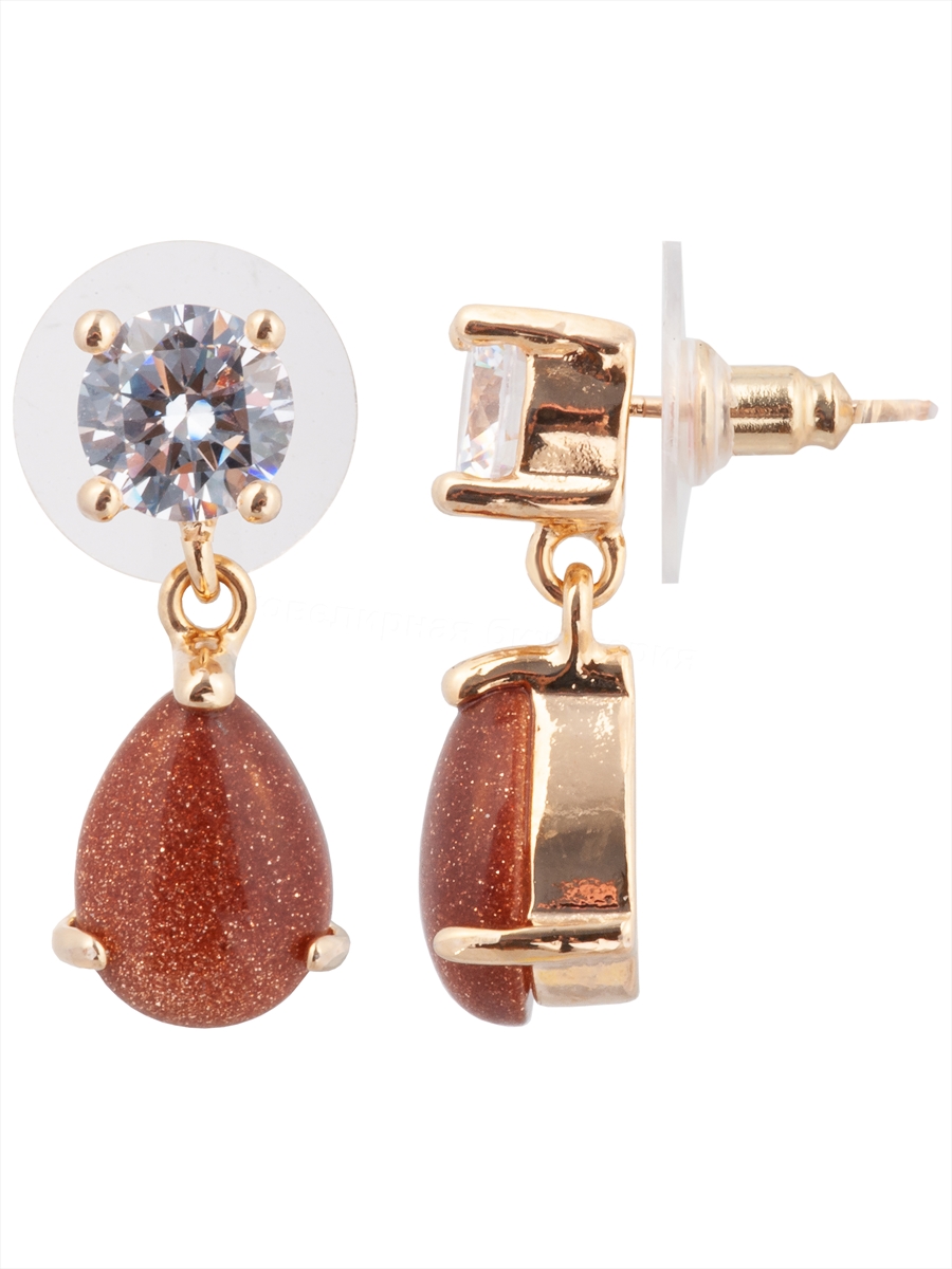 

Серьги из бижутерного сплава Lotus Jewelry 393E-40bs-r, авантюрин/циркон, 393E-40bs-r