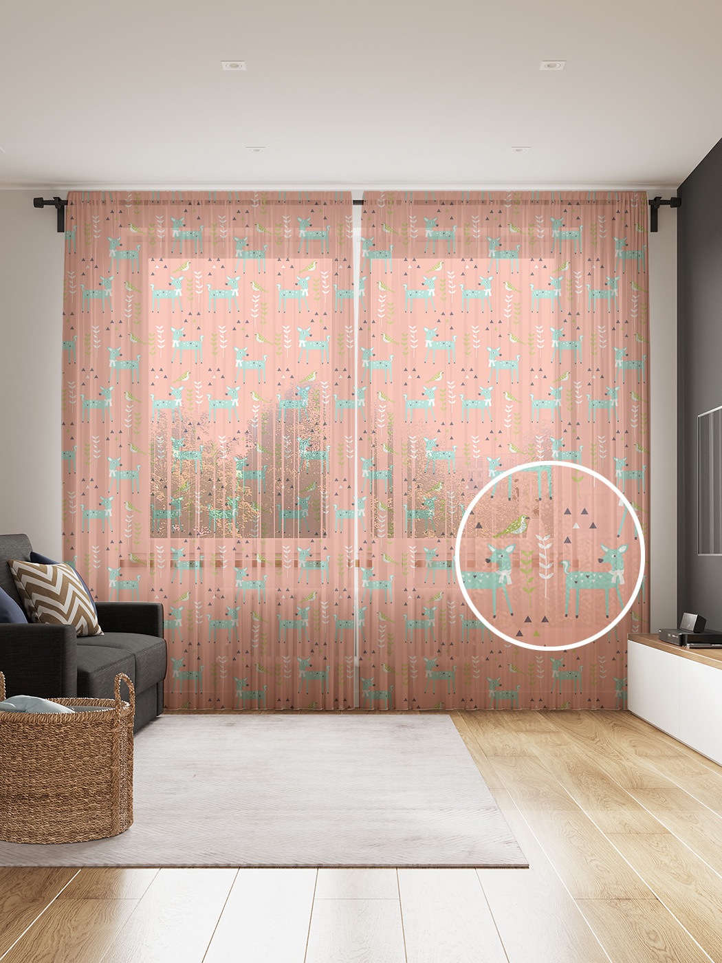 

Фототюль JoyArty "Молодой олененок наив", 145x265см, 2 полотна, лента, 50 крючков, Молодой олененок наив