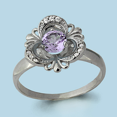 

Кольцо из серебра с аметистом/фианитом р., Aquamarine 6539204А, 6539204А_925_р