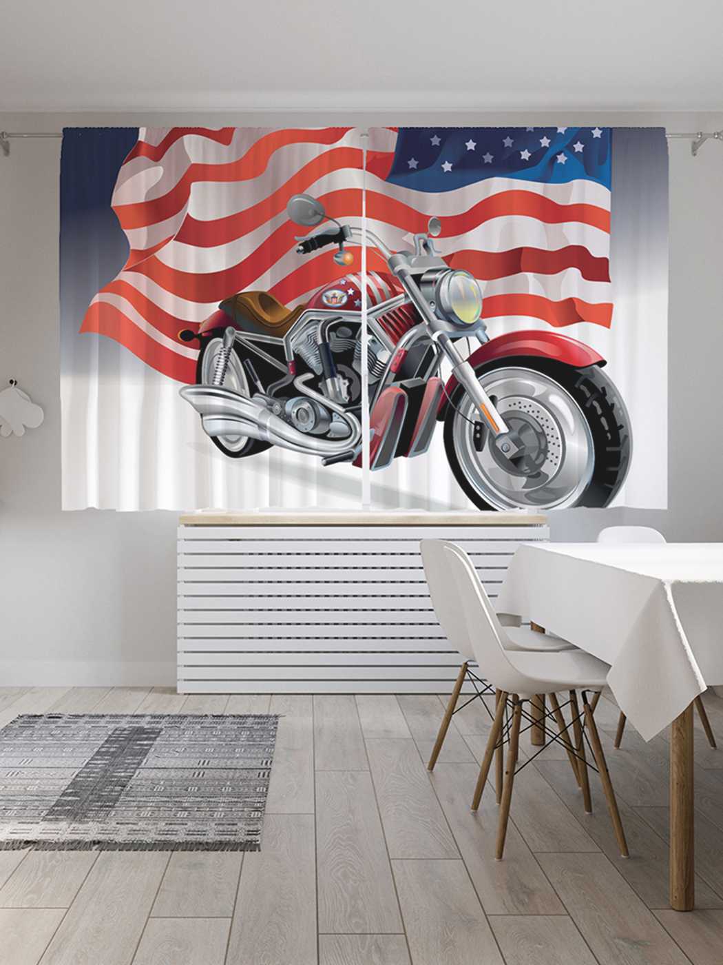 фото Классические шторы joyarty "на мотоцикле по америке", oxford delux, 2 полотна 145x180 см