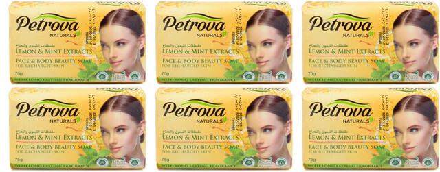 Твердое мыло Petrova, LEMON & MINT EXTRACTS-RECHARGED SKIN, 150 гр, 6 шт