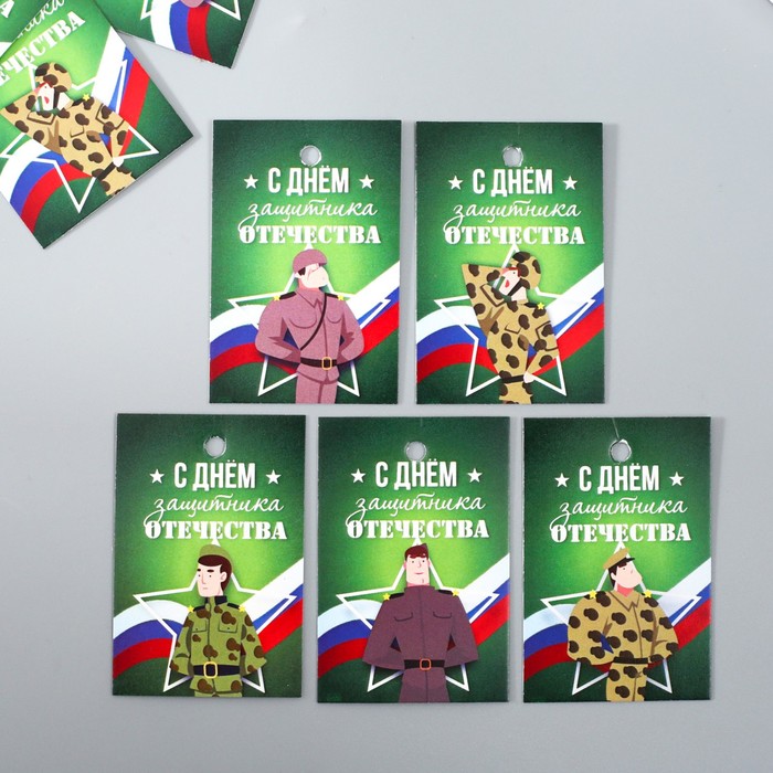 

Бирка картон "С днем защитника" набор 10 шт (5 видов) 4х6 см, Разноцветный
