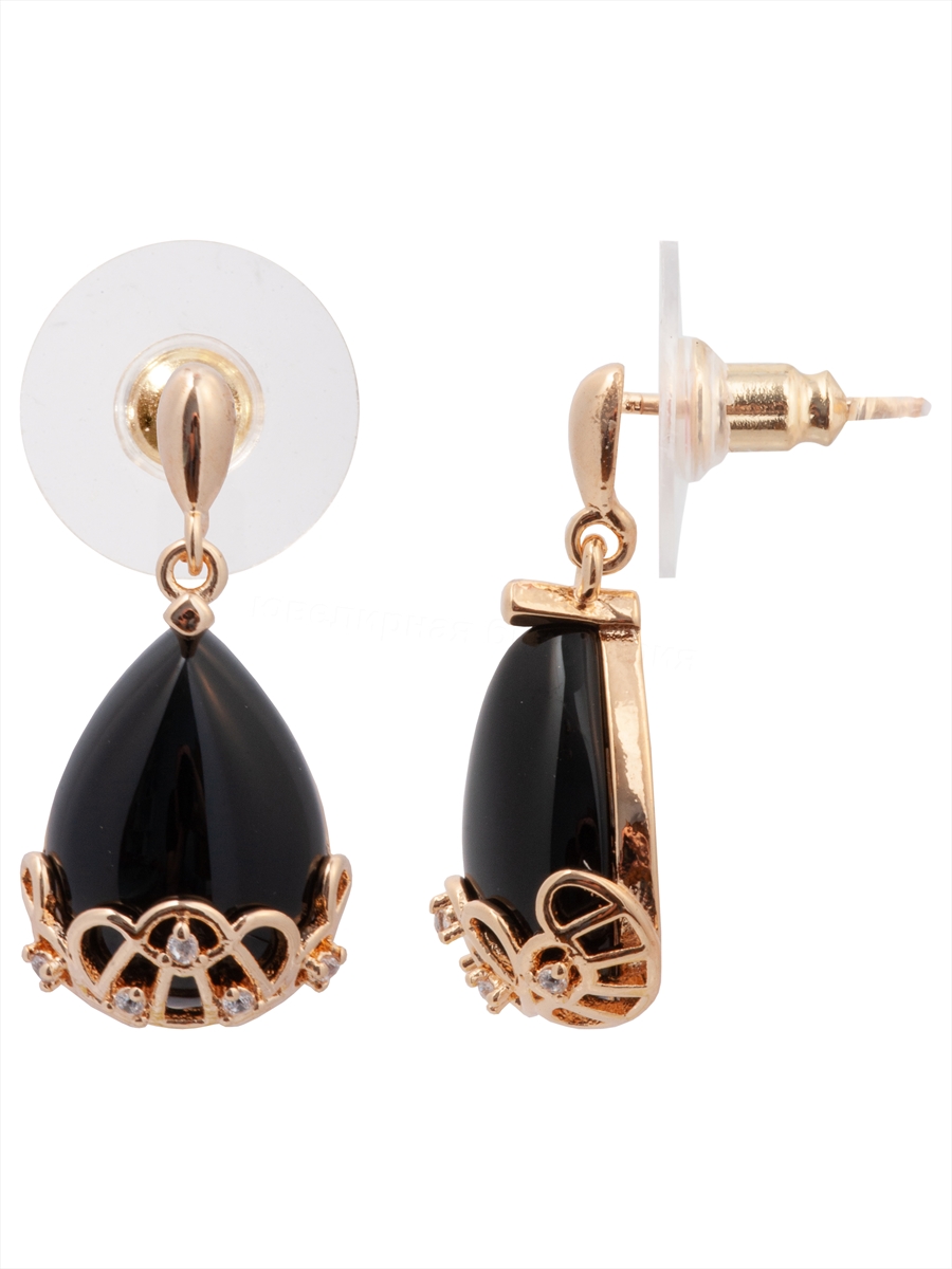 

Серьги из бижутерного сплава Lotus Jewelry 3044E-23on, оникс/циркон, 3044E-23on
