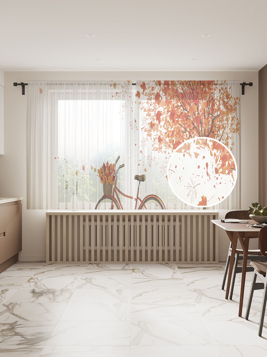 

Фототюль JoyArty "На велосипеде за листьями" 145x180см, 2 полотна, лента, 50 крючков, На велосипеде за листьями