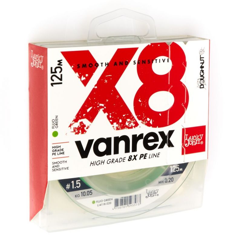 

Плетеный шнур Lucky John Vanrex X8 Braid Fluo Green 125/020, Зеленый, Vanrex X8