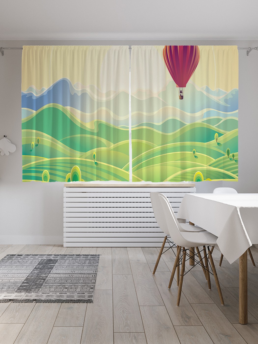 

Классические шторы JoyArty "Воздушный шар над полями", Oxford DeLux, 2 полотна 145x180 см, Воздушный шар над полями