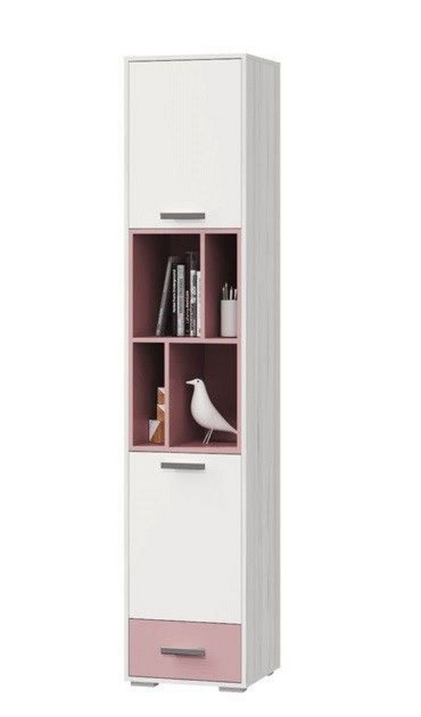 Шкаф для книг MLK Лило Ясень анкор белый/Белый/Пепельная роза шкаф комбинированный кармен 1 900×350×1900 мм зеркало дуб сонома белый