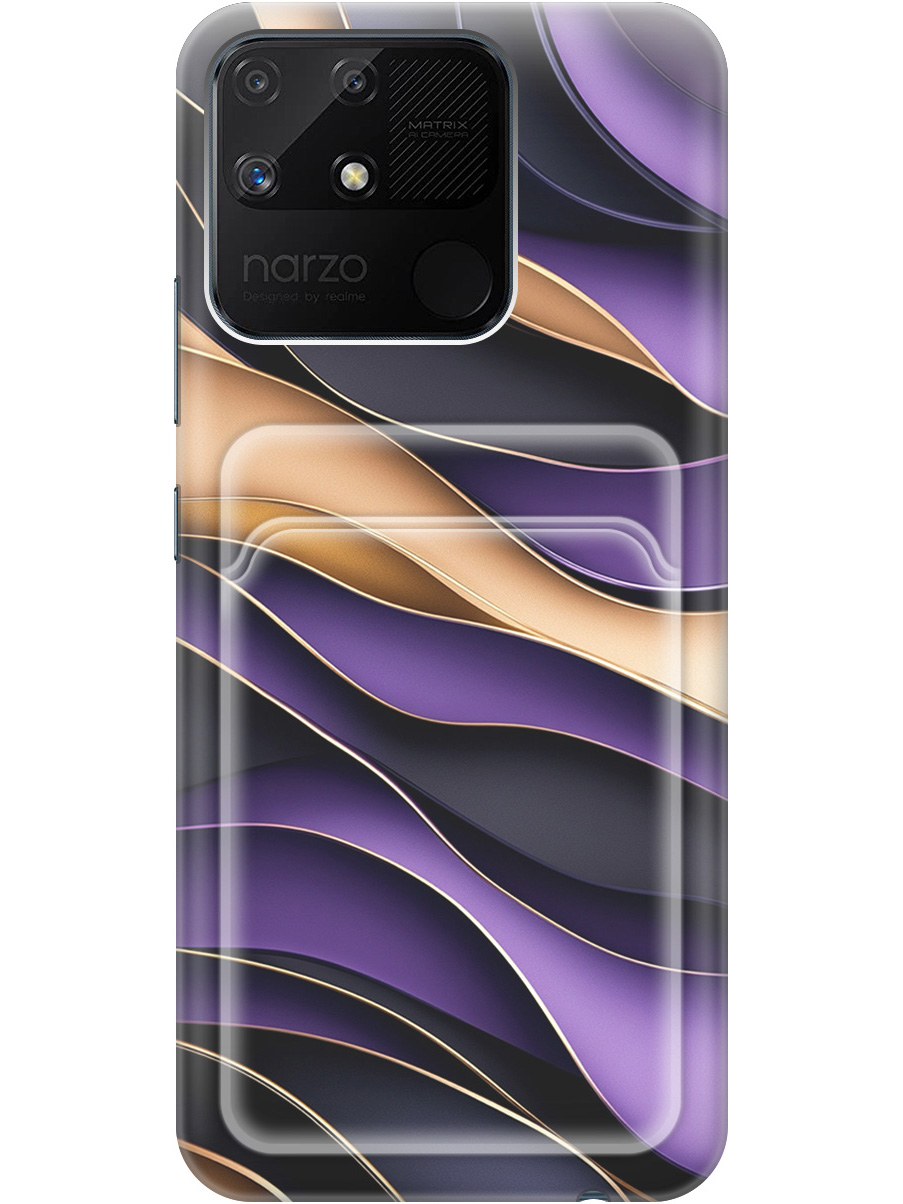 

Силиконовый чехол на Realme narzo 50A с принтом "Сиреневые волны" с карманом для карты, Прозрачный;фиолетовый;черный, 740189931