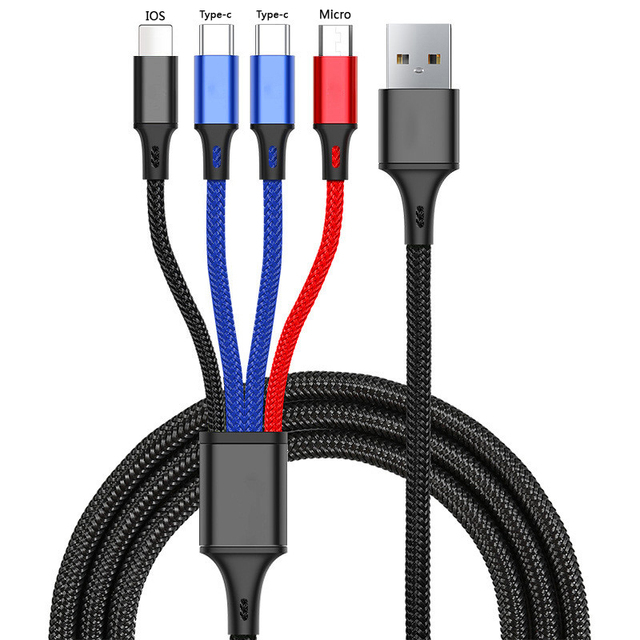 

Кабель USB - Micro-USB/Type-C/Type-C/Lightning, 3 А, 1.2 м, черный