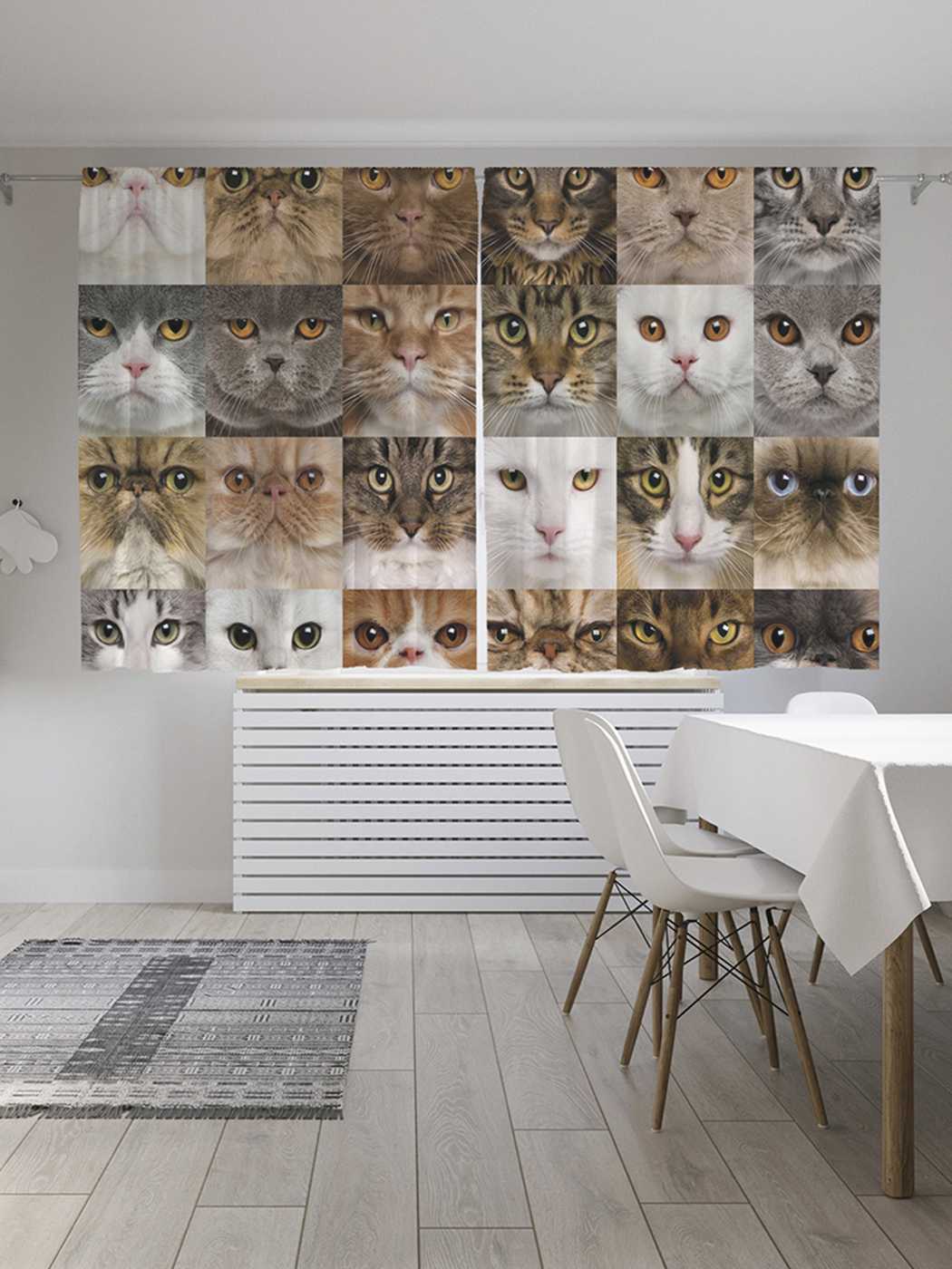 

Классические шторы JoyArty "Кошачьи лица", серия Oxford DeLux, 2 полотна 145x180 см, Кошачьи лица