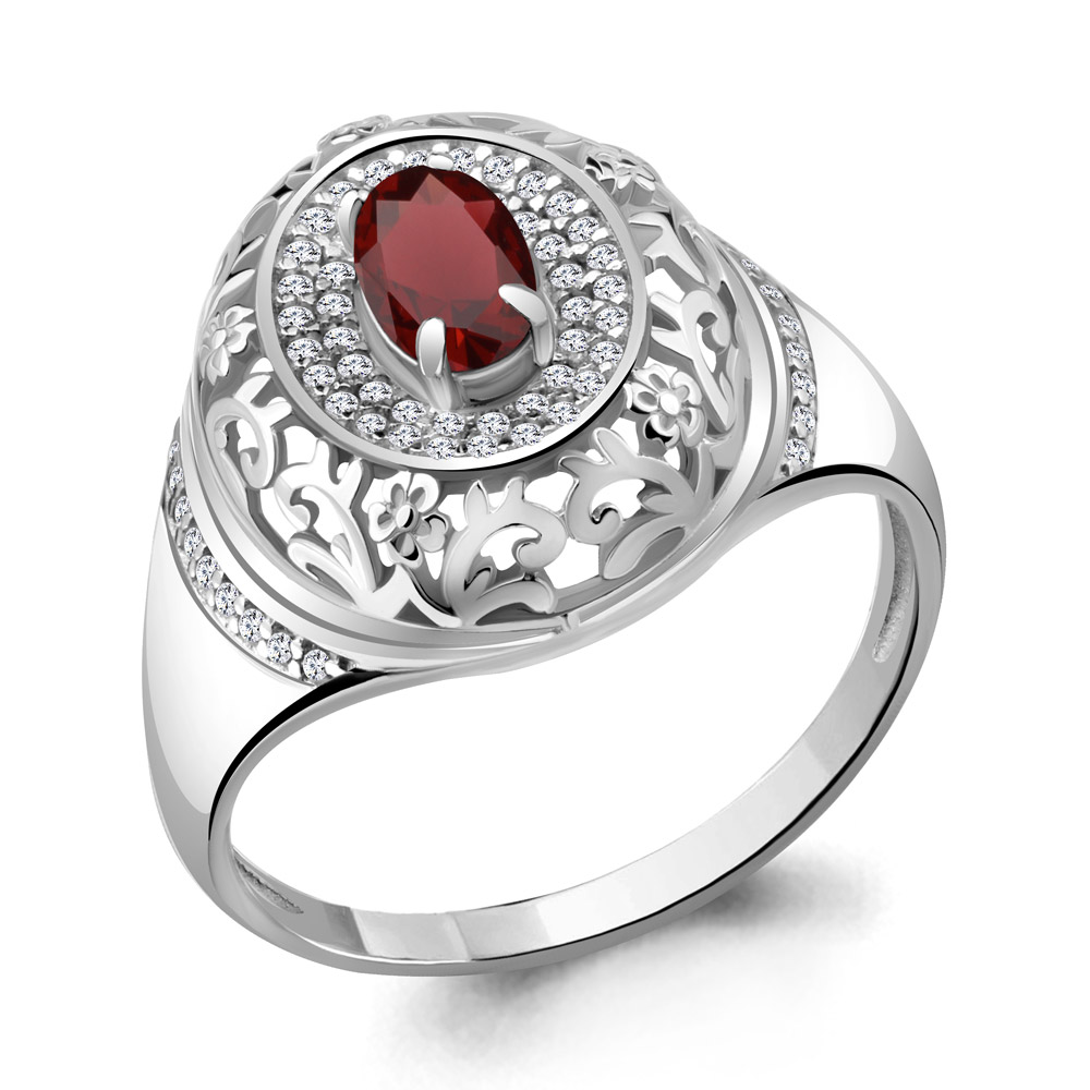 

Кольцо из серебра с гранатом р. 17,5 Aquamarine 6545503А_925_р, 6545503А_925_р