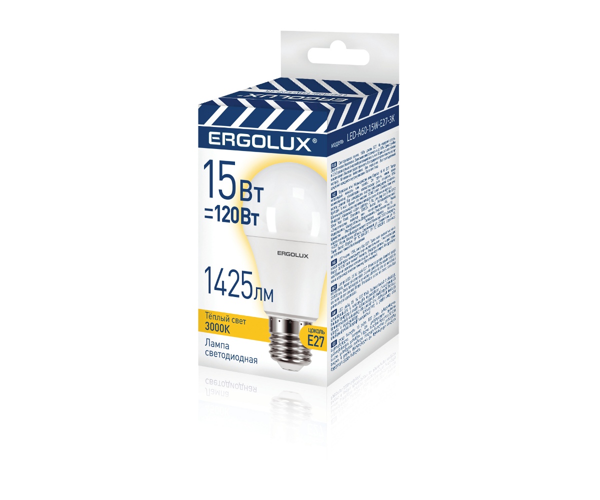 

Лампа светодиодная Ergolux LED-A60-15W-E27-3K, LED-A60-E27 с3