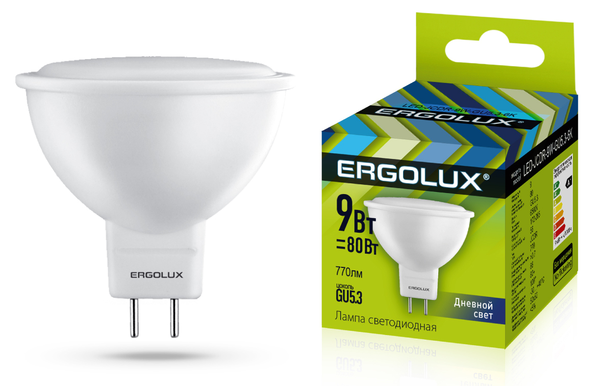 Лампа светодиодная Ergolux LED-JCDR-9W-GU5.3-6K