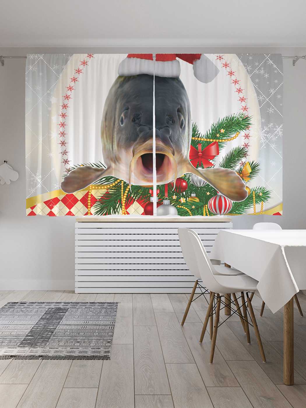 фото Классические шторы joyarty "рождественский карп с венком", oxford delux, 2 полотна 145x180