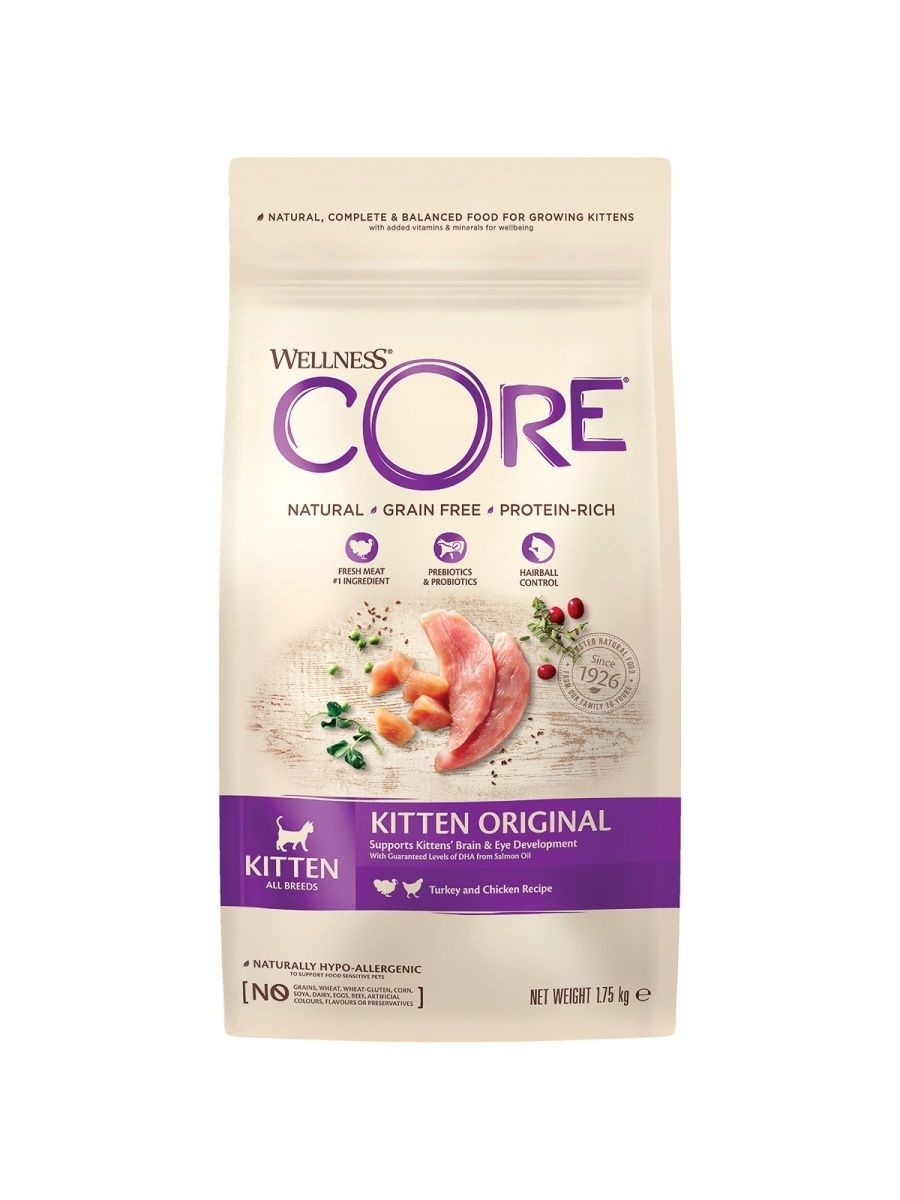 фото Сухой корм для котят wellness core из индейки с лососем, 1,75 кг