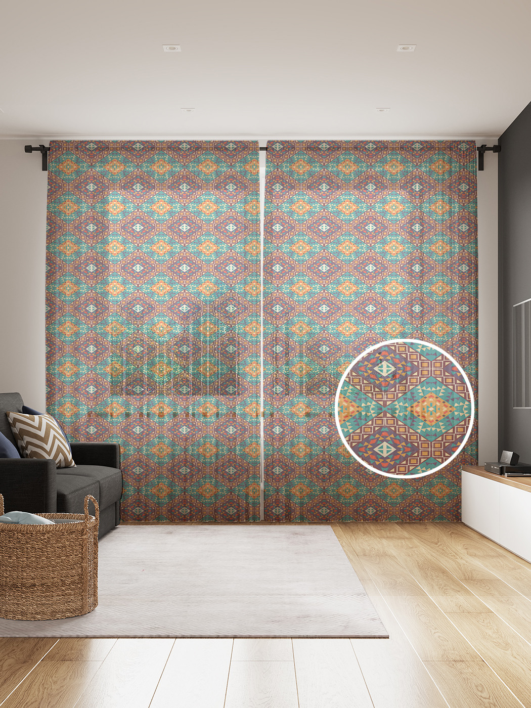 

Фототюль JoyArty "Этнические ромбы", 145x265см (2 полотна со шторной лентой + 50 крючков), Этнические ромбы