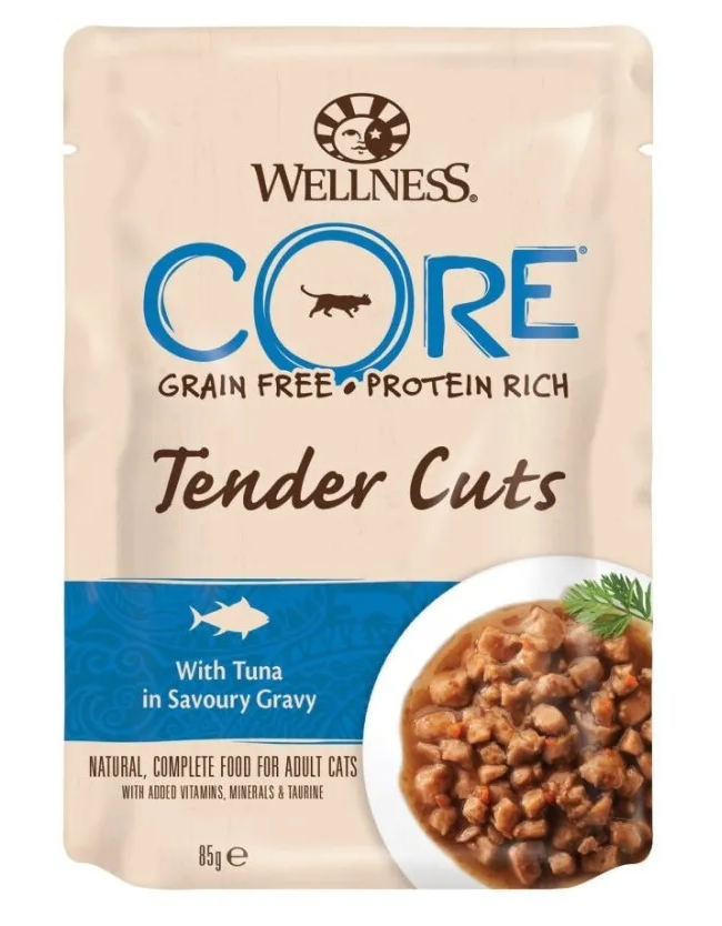 фото Влажный корм для кошек wellness core tender cuts из тунца, в виде нарезки, 85 г