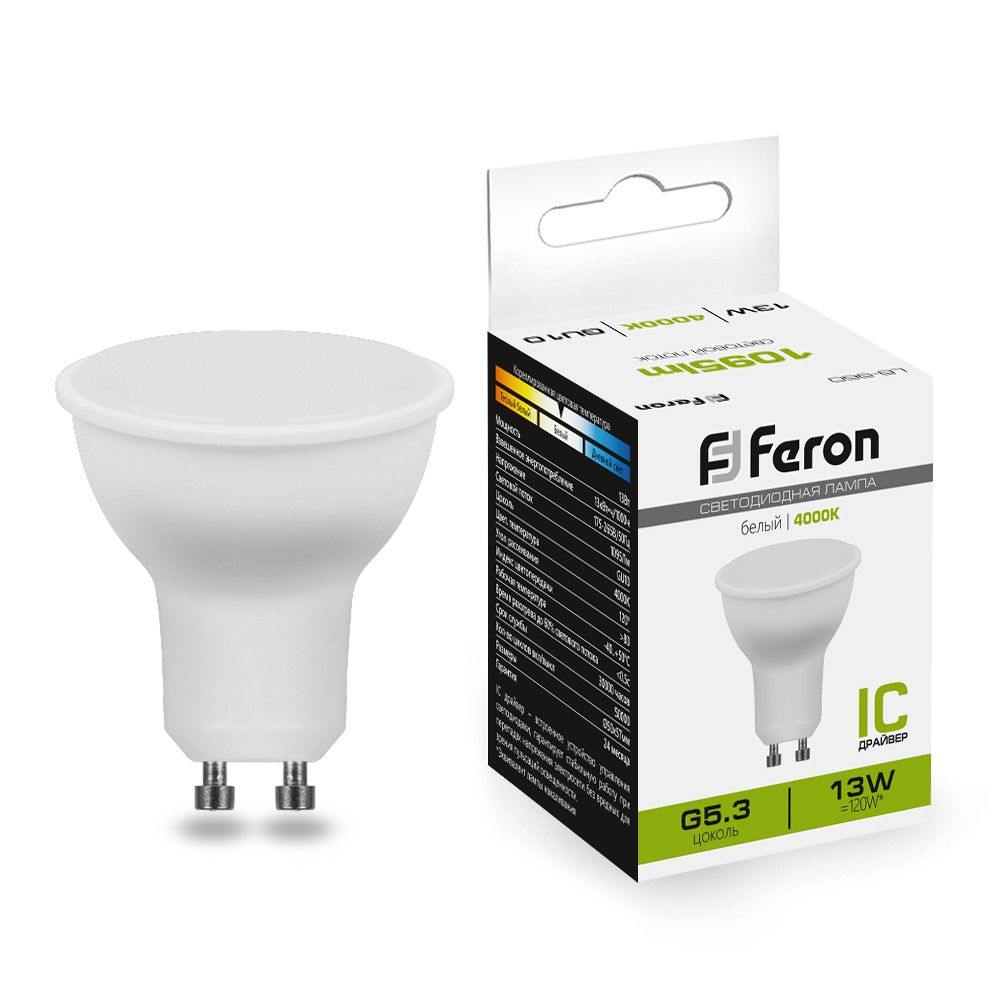 

Лампочка светодиодная FERON LB-960, 13Вт GU10 175-265V белый, упаковка 10 шт., 38192, LB-960