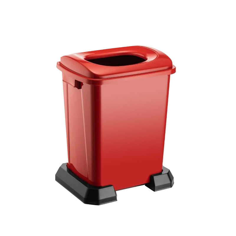 Ведро для мусора TELKAR 50 л на подставке красное с крышкой с отверстием