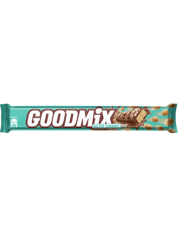 фото Батончик со вкусом соленой карамели goodmix, с хрустящей вафлей, 44г.