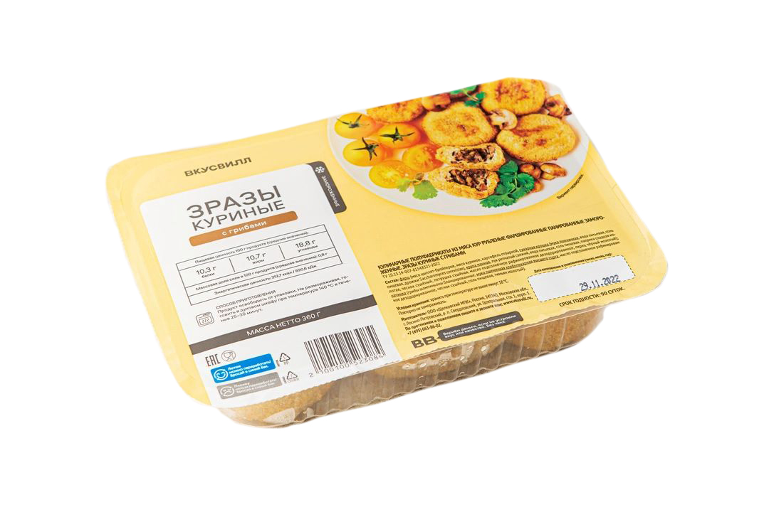 

Зразы ВкусВилл куриные с грибами замороженные 360 г