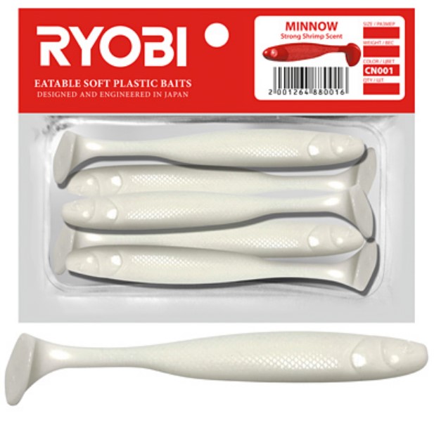 

Мягкая силиконовая приманка риппер Ryobi Minnow 95 мм., 5 шт., cn001, Белый, Minnow